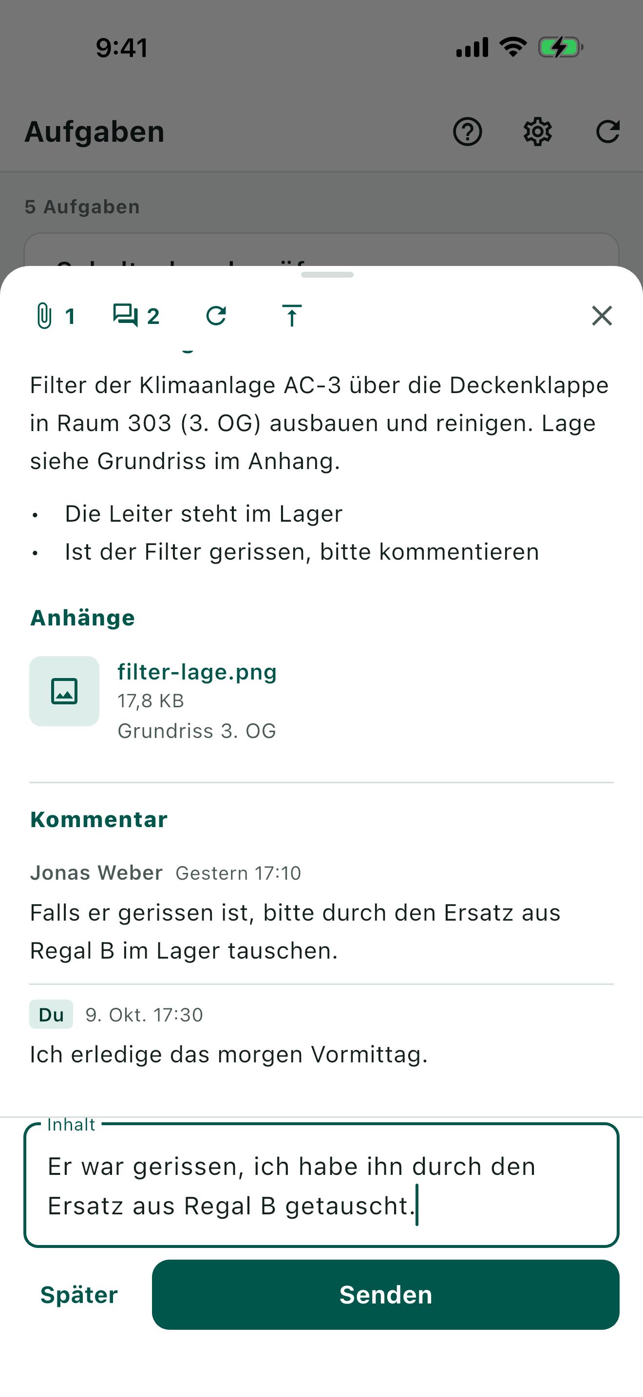 Einen Kommentar zu einer Aufgabe schreiben