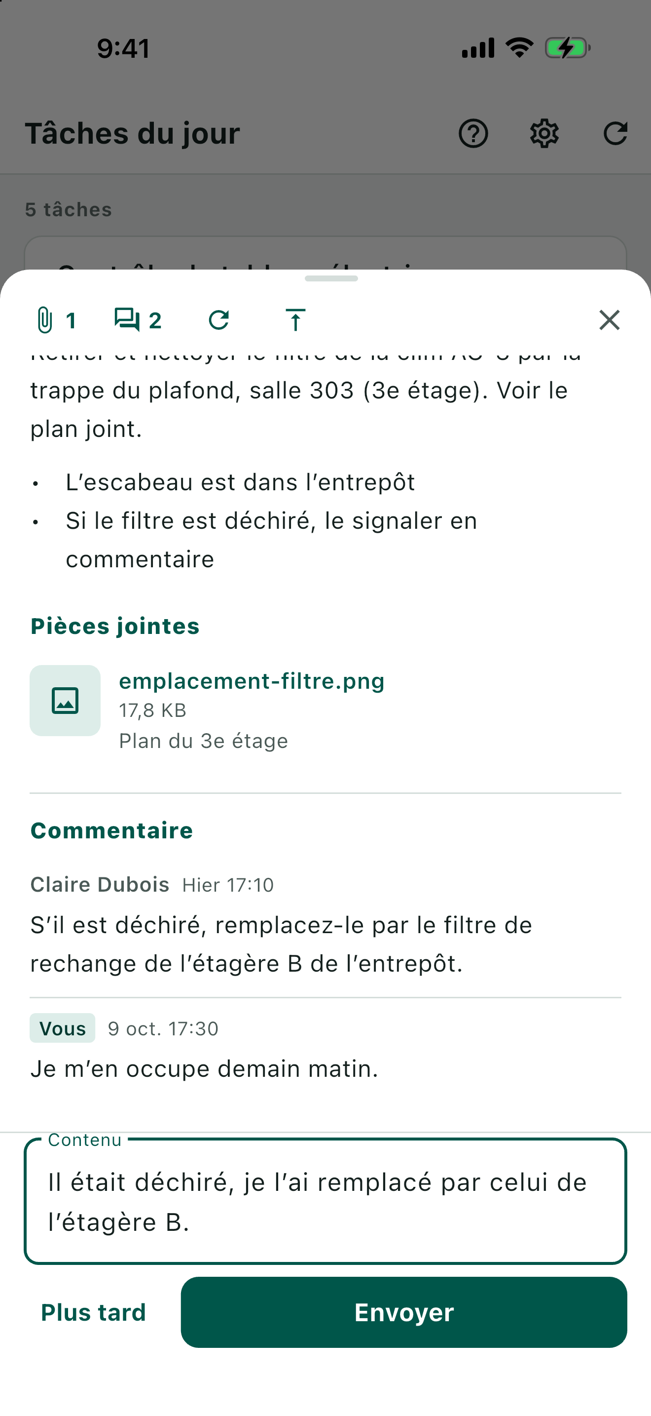 Rédaction d’un commentaire sur une tâche