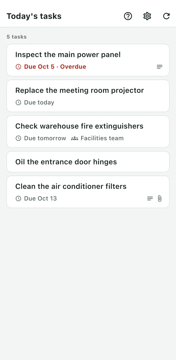 Assigned open tasks showing due dates and group assignments.